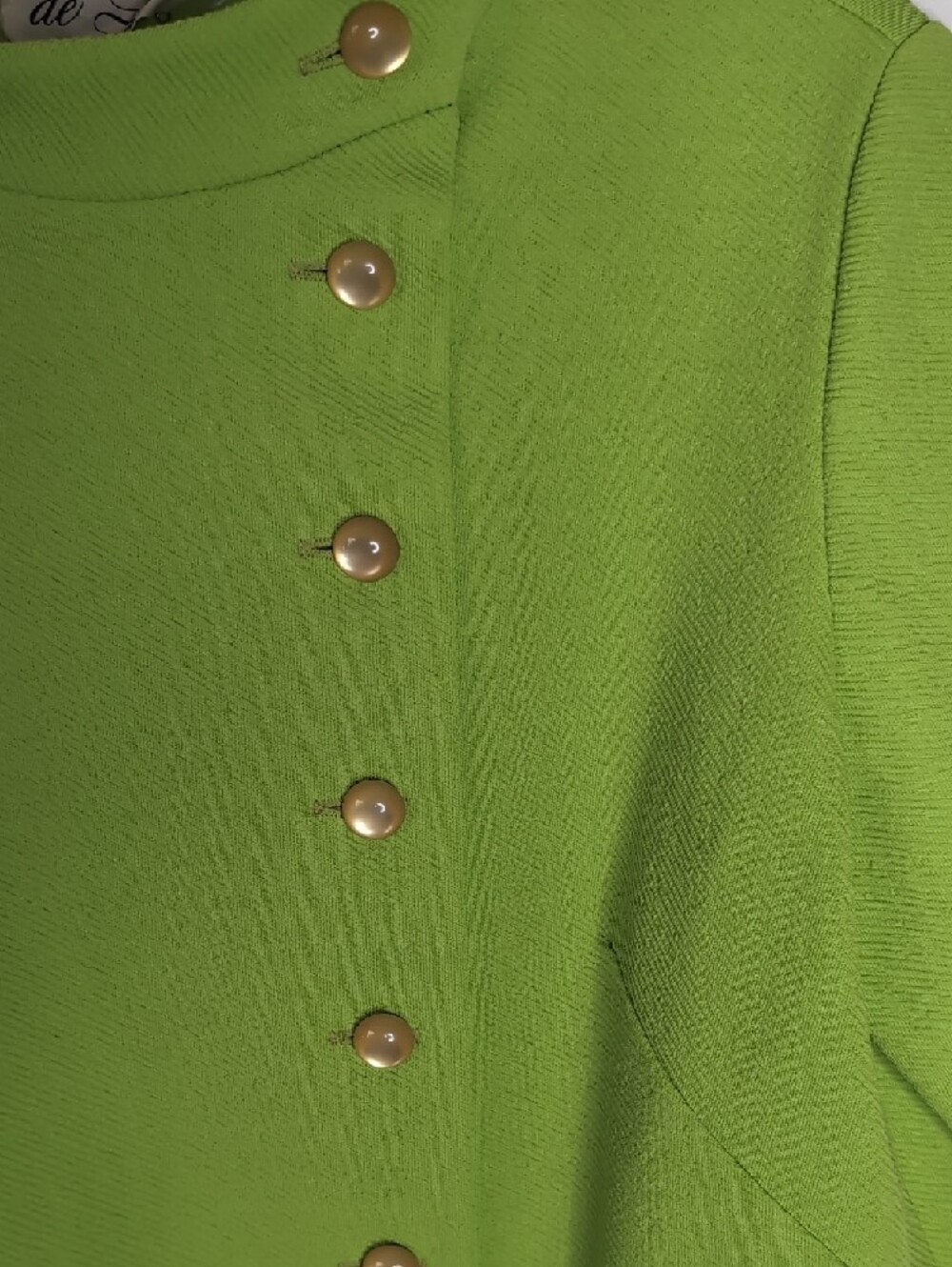 Bright Lime Green Vintage Button Front Dress - Picture 3 of 4
